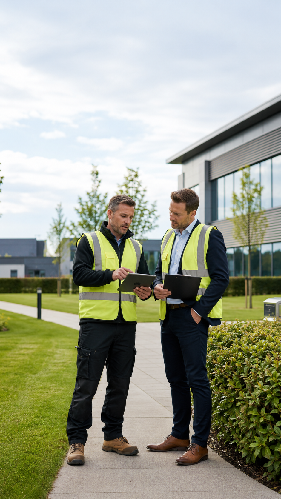 Grounds consultant discussing audit findings with a property manager