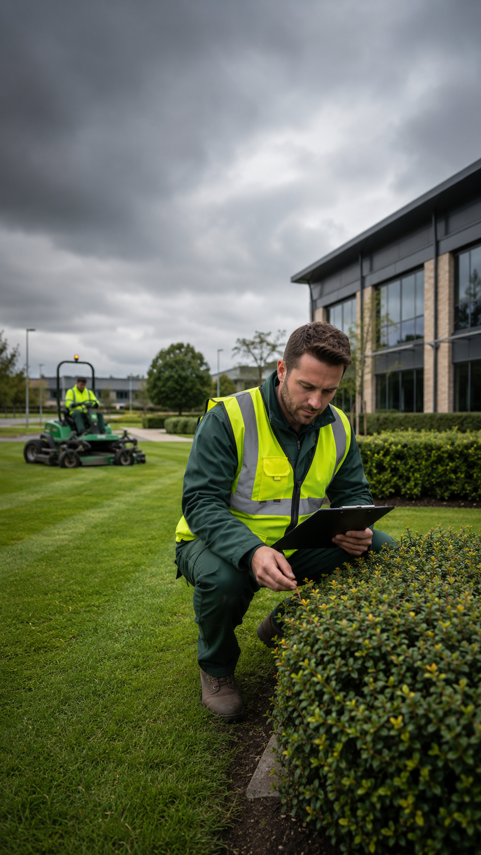 Grounds-maintenance consultant carrying out a site inspection